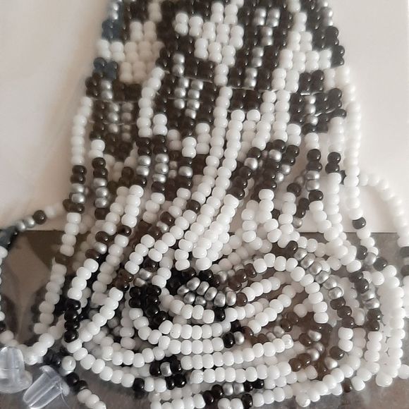 Gold titanium hooks hand beaded leopard cheetah boho Fringe dangle earrings new - Picture 3 of 3